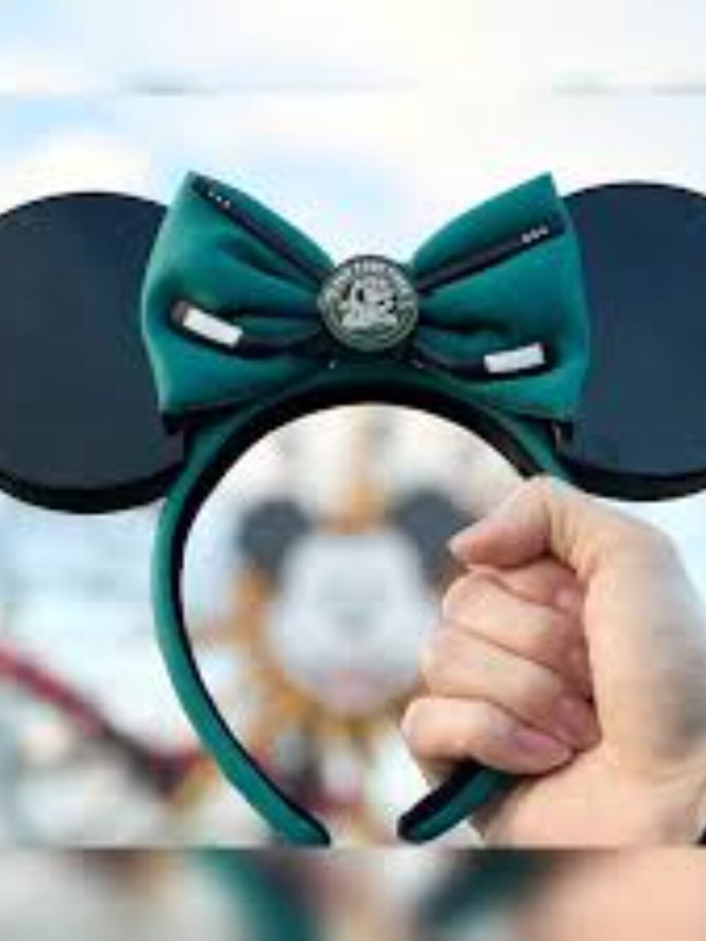 Disney Minnie Ears Headband with Ducks Hockey Green Satin Bow